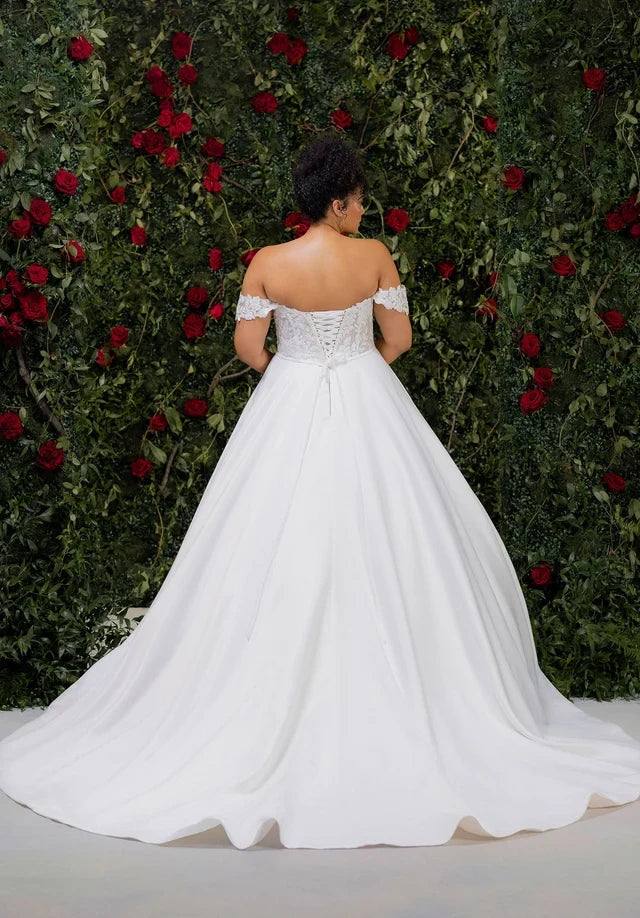 Elegant A-Line Off-Shoulder Sleeveless Corset Floral White Floor-Length Wedding Dresses Bridal Gown