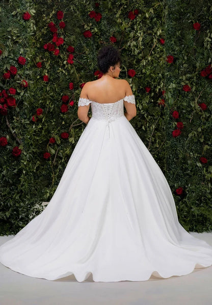 Elegant A-Line Off-Shoulder Sleeveless Corset Floral White Floor-Length Wedding Dresses Bridal Gown