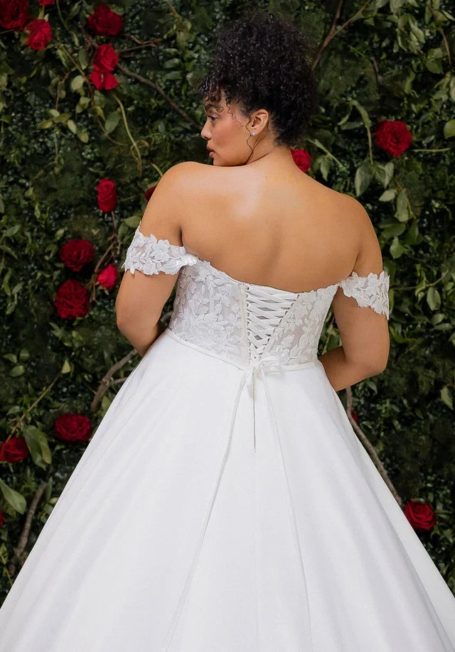 Elegant A-Line Off-Shoulder Sleeveless Corset Floral White Floor-Length Wedding Dresses Bridal Gown