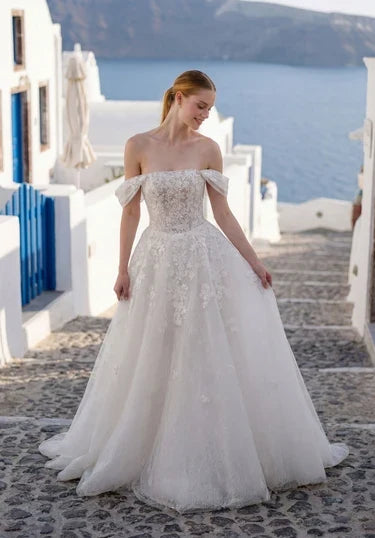 Elegant A-Line Off-Shoulder Sleeveless Corset Ivory Floor-Length Wedding Dresses Bridal Gown