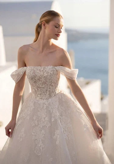 Elegant A-Line Off-Shoulder Sleeveless Corset Ivory Floor-Length Wedding Dresses Bridal Gown