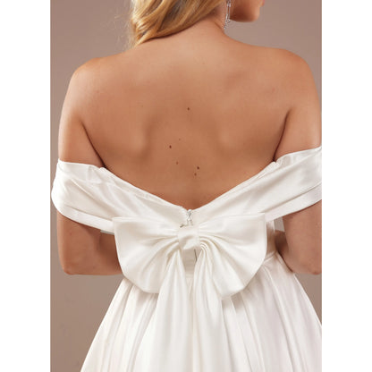 Elegant A-Line Off-Shoulder Sweetheart High-Low Bow-Back White Wedding Dresses Brides Gown