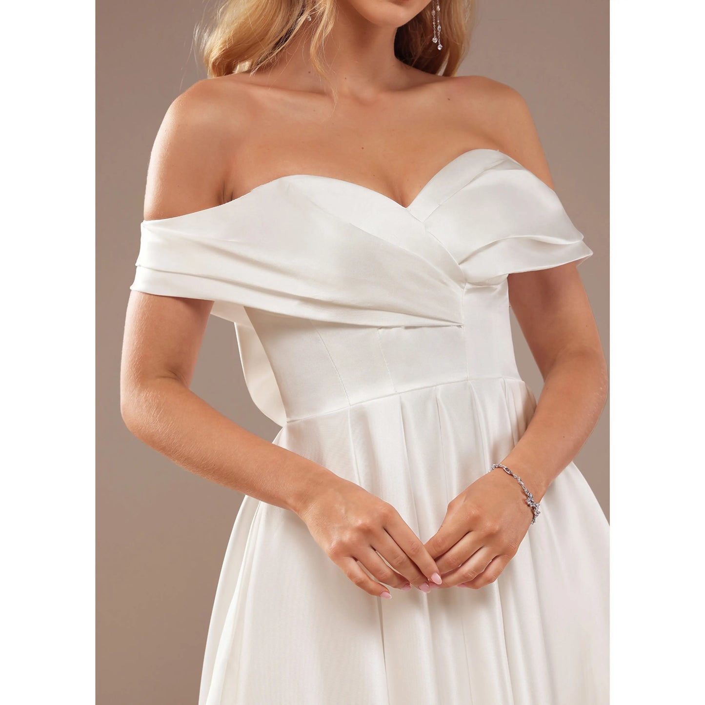 Elegant A-Line Off-Shoulder Sweetheart High-Low Bow-Back White Wedding Dresses Brides Gown