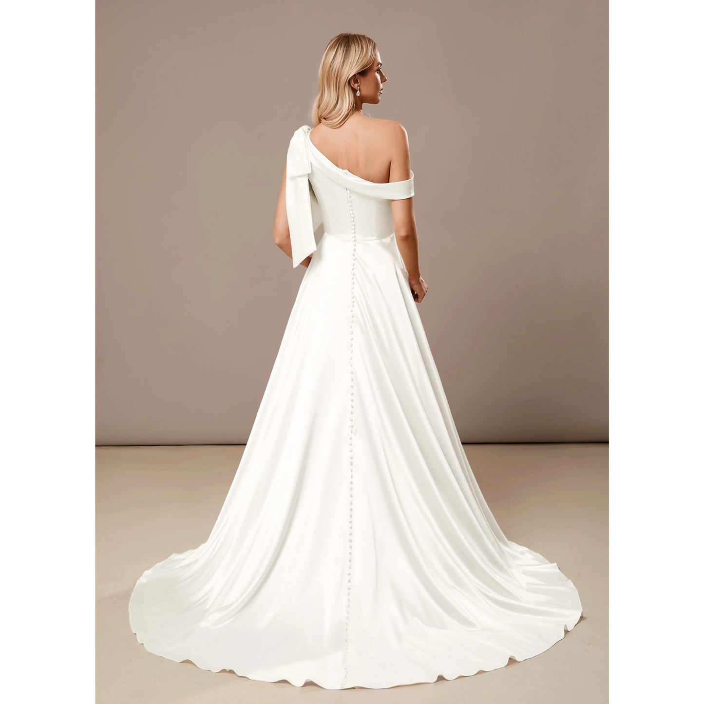 Elegant A-Line One-Shoulder High Slit White Floor-Length Wedding Dresses Women's Gown