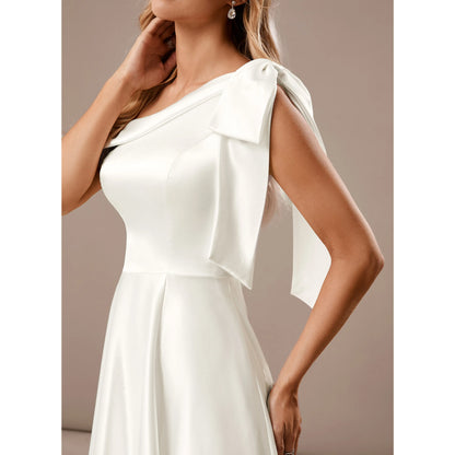 Elegant A-Line One-Shoulder High Slit White Floor-Length Wedding Dresses Women's Gown
