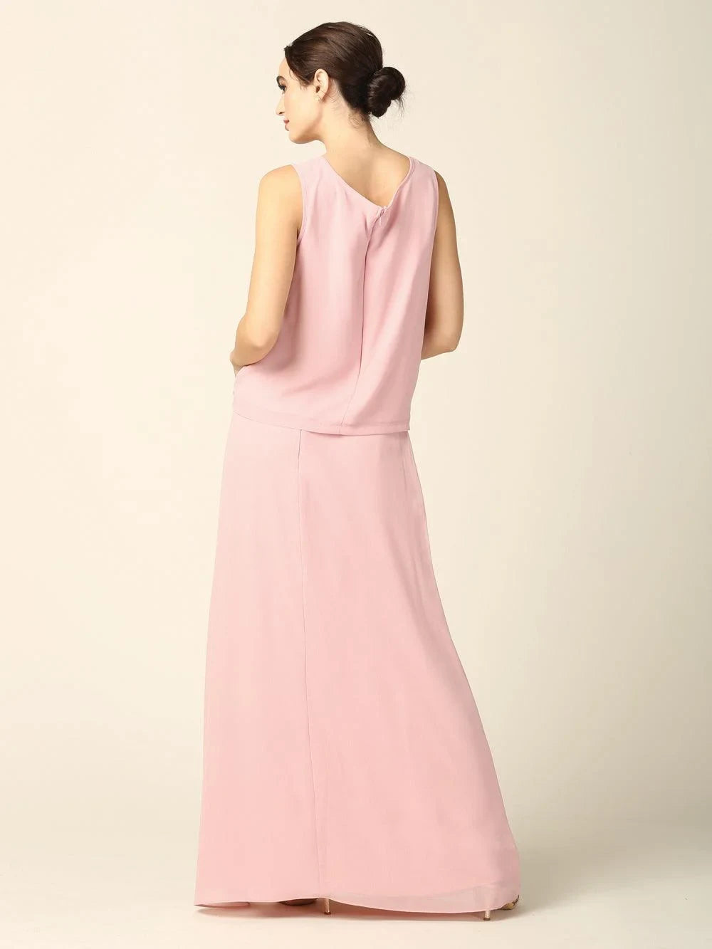 Elegant A-Line Round Neck 3/4 Sleeve Beaded Blush Pink Mother of the Bride Gown