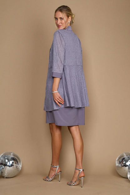 Elegant A-Line Round Neck Glittering 3/4 Sleeve Lavender Knee-Length Mother of the Bride Dress