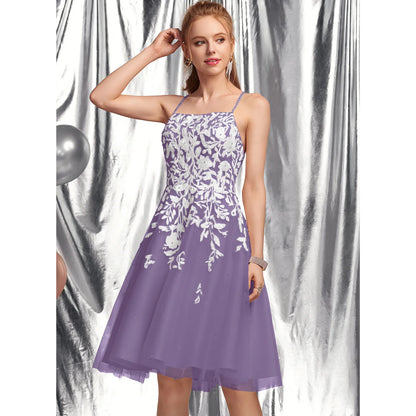 Elegant A-Line Spaghetti Strap Sleeveless Floral Purple Short Homecoming Dress