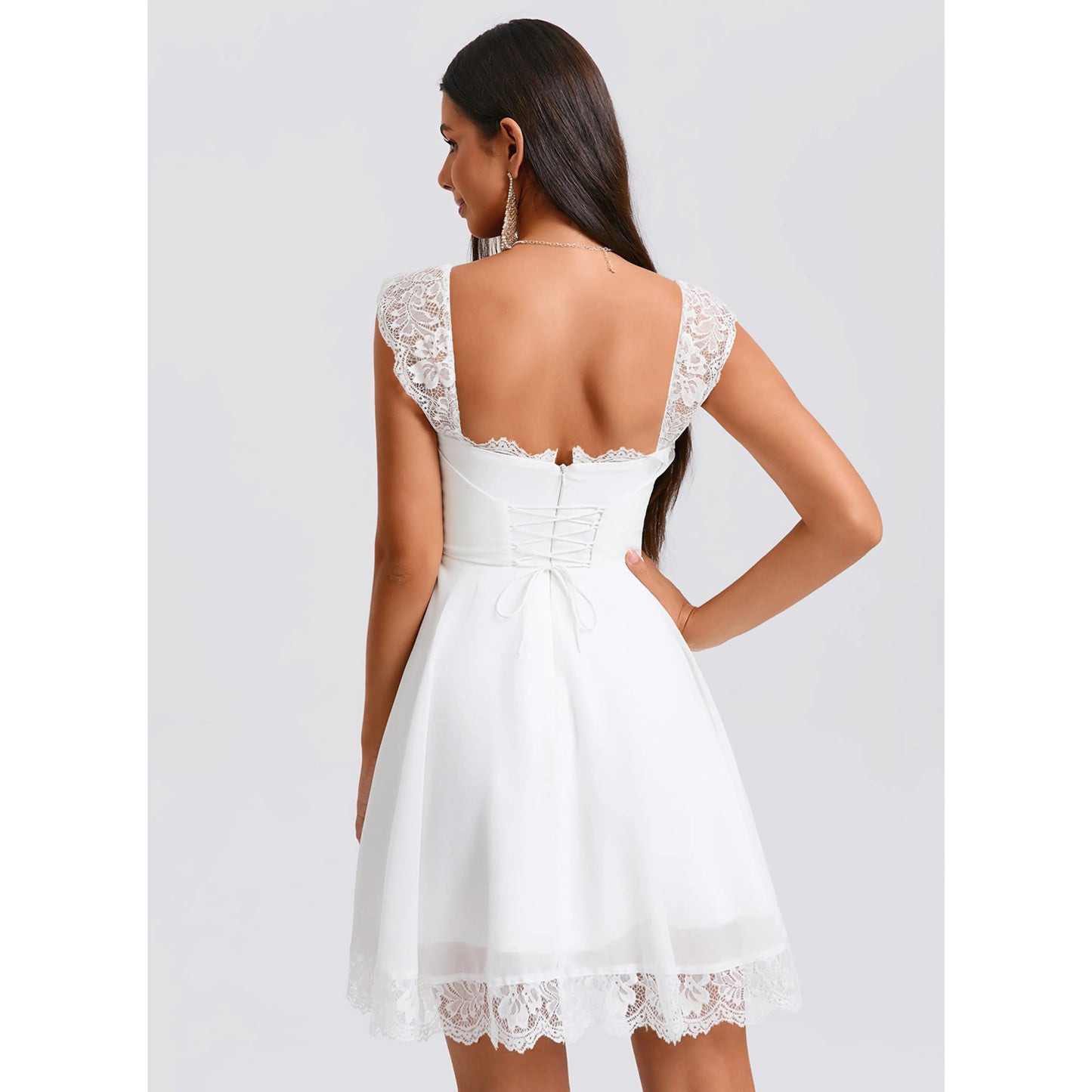 Elegant A-Line Square Neck Cap Sleeve Charming White Short Homecoming Dress for Women