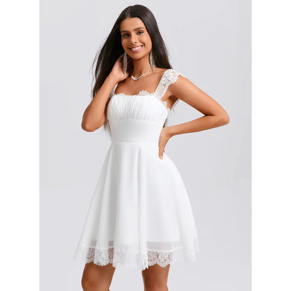 Elegant A-Line Square Neck Cap Sleeve Charming White Short Homecoming Dress for Women