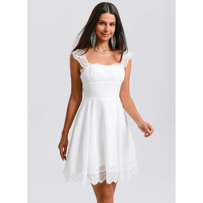 Elegant A-Line Square Neck Cap Sleeve Charming White Short Homecoming Dress for Women