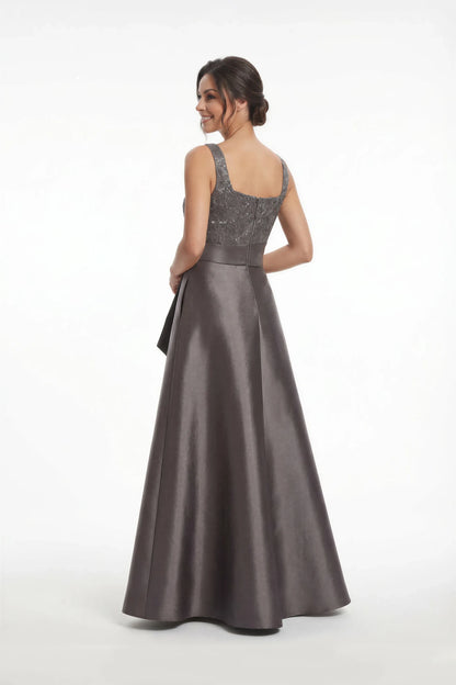 Elegant A-Line Square Neck Embellished Charcoal Floor-Length Mother of the Bride Gown