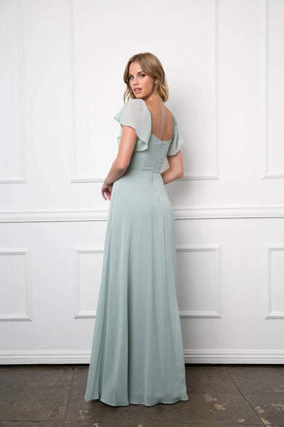 Elegant A-Line Square Neck Flutter Sleeve Slit Sage Green Mother of the Bride Gown