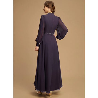Elegant A-Line Square Neck Long Sleeve Plum Mother of the Bride Gown