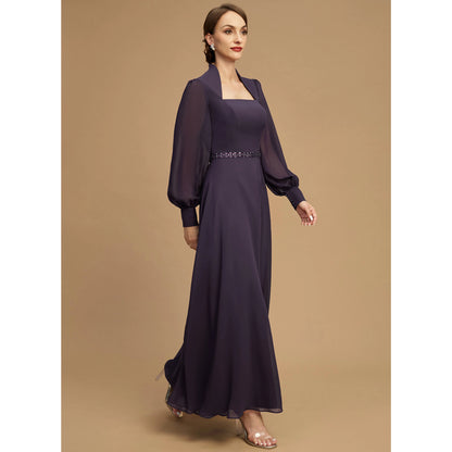 Elegant A-Line Square Neck Long Sleeve Plum Mother of the Bride Gown
