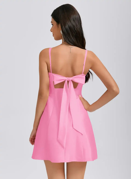 Elegant A-Line Square Neck Sleeveless Backless Pink Short Homecoming Dress Gown