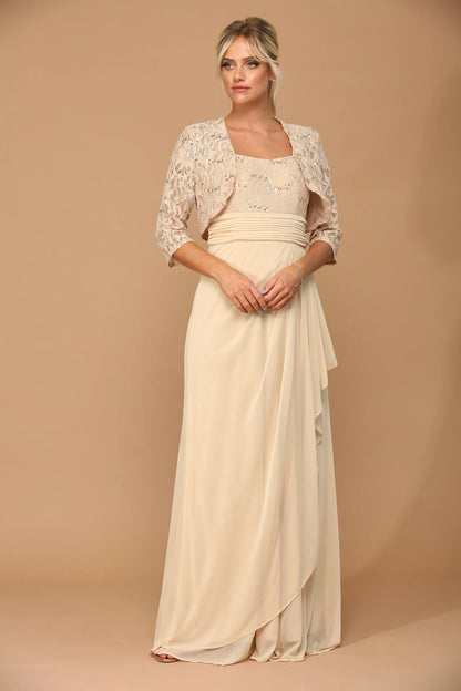Elegant A-Line Square Neck Sleeveless Beaded Champagne Floor-Length Mother Of The Bride Gown