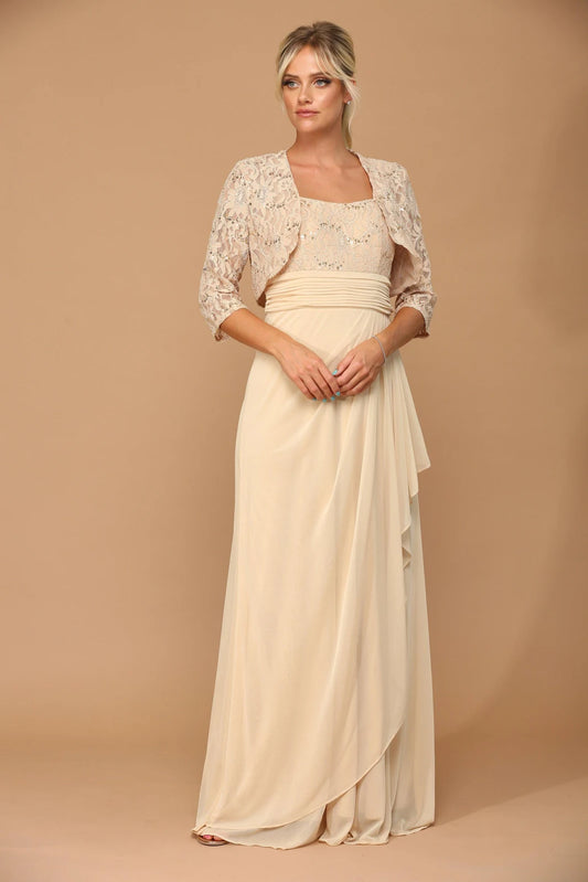Elegant A-Line Square Neck Sleeveless Beaded Champagne Floor-Length Mother Of The Bride Gown