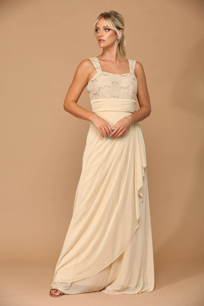 Elegant A-Line Square Neck Sleeveless Beaded Champagne Floor-Length Mother Of The Bride Gown