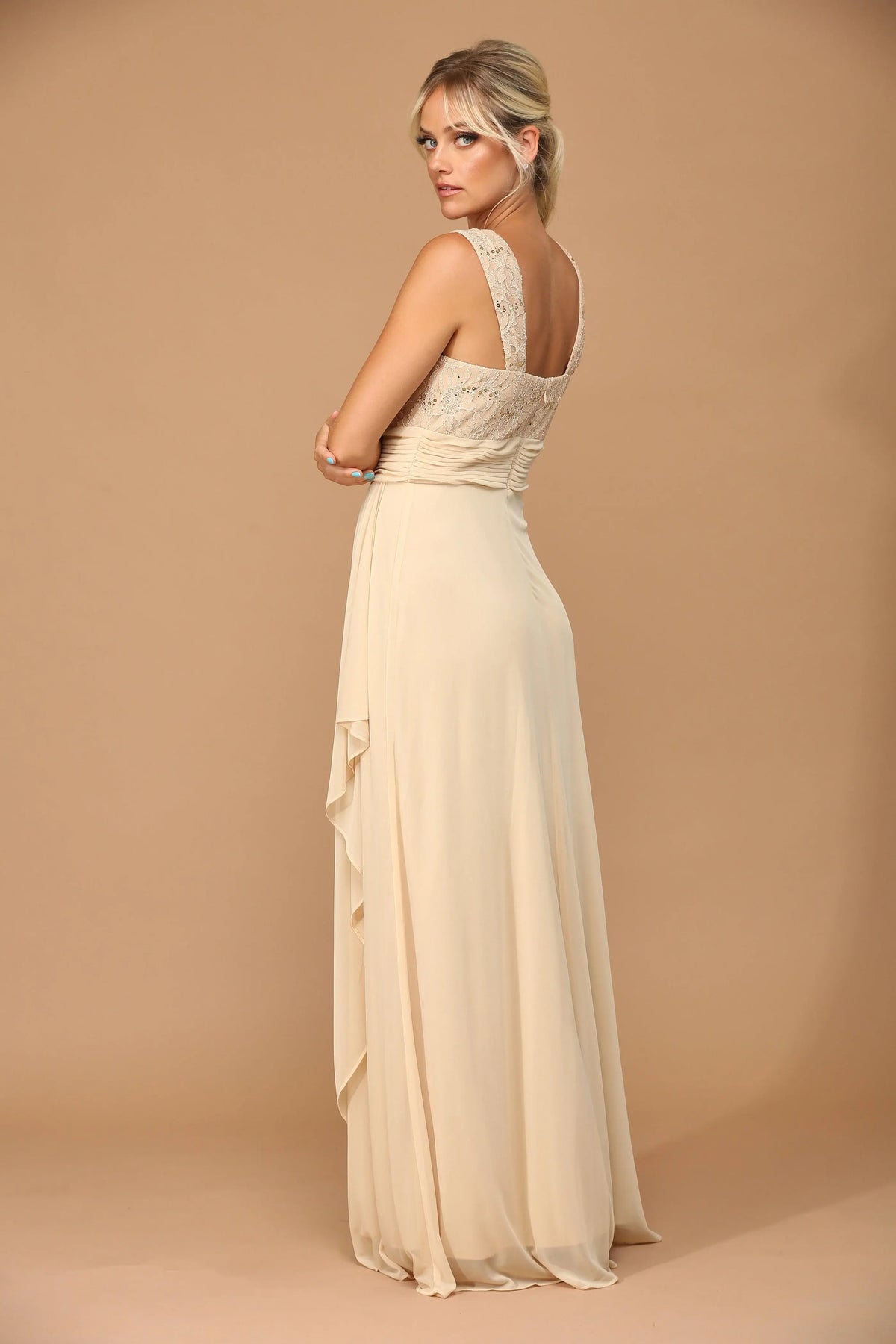 Elegant A-Line Square Neck Sleeveless Beaded Champagne Floor-Length Mother Of The Bride Gown