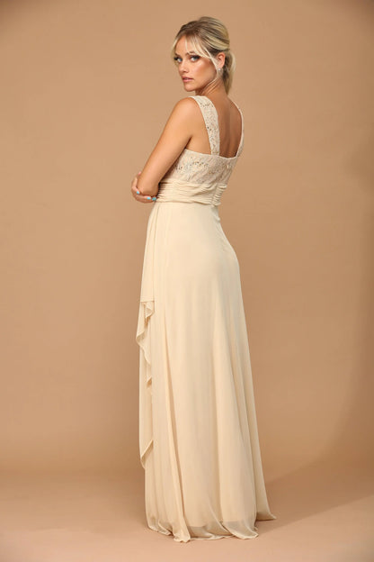 Elegant A-Line Square Neck Sleeveless Beaded Champagne Floor-Length Mother Of The Bride Gown