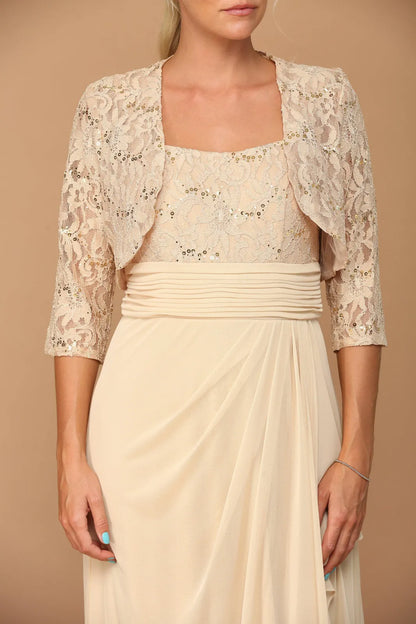 Elegant A-Line Square Neck Sleeveless Beaded Champagne Floor-Length Mother Of The Bride Gown