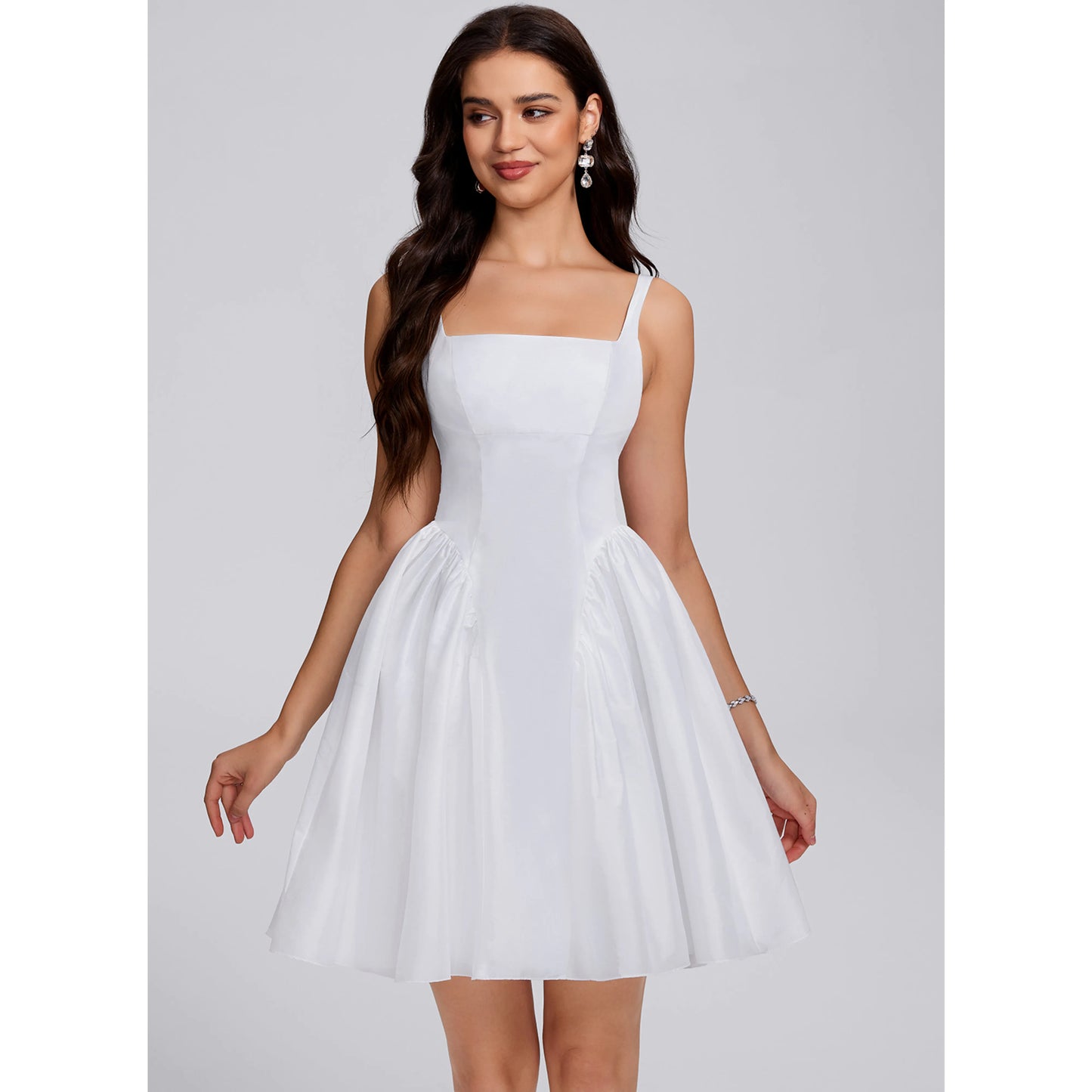 Elegant A-Line Square Neck Sleeveless Bow-Back White Short Homecoming Dress