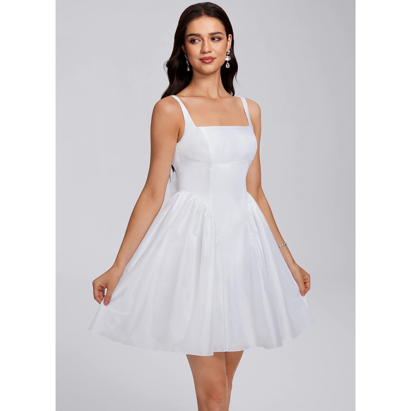 Elegant A-Line Square Neck Sleeveless Bow-Back White Short Homecoming Dress