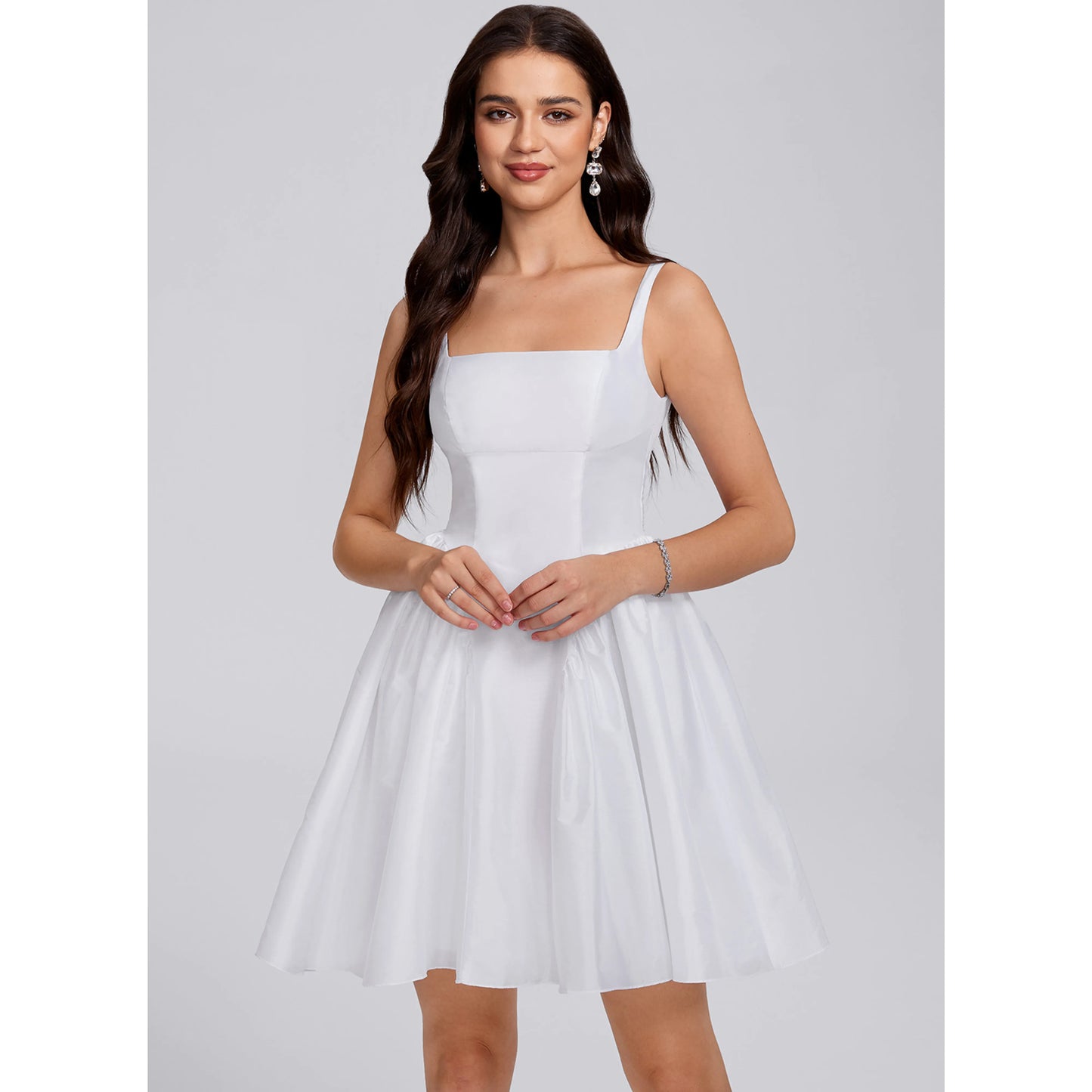 Elegant A-Line Square Neck Sleeveless Bow-Back White Short Homecoming Dress