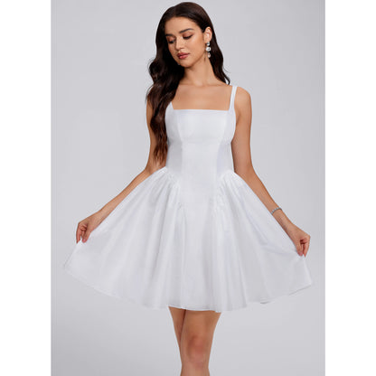 Elegant A-Line Square Neck Sleeveless Bow-Back White Short Homecoming Dress