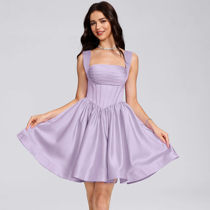 Elegant A-Line Square Neck Sleeveless Corset Lavender Short Homecoming Dress