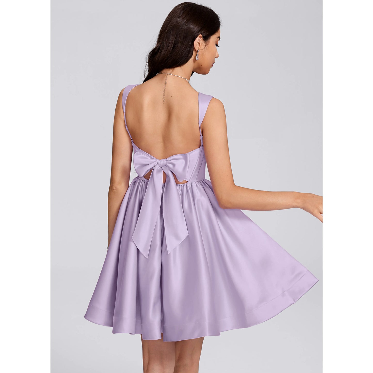 Elegant A-Line Square Neck Sleeveless Corset Lavender Short Homecoming Dress