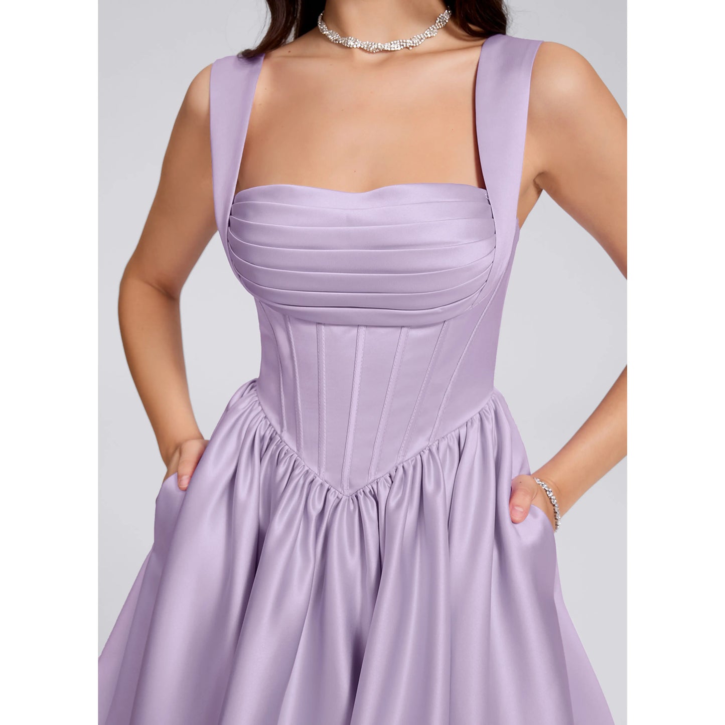 Elegant A-Line Square Neck Sleeveless Corset Lavender Short Homecoming Dress