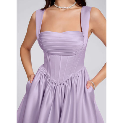Elegant A-Line Square Neck Sleeveless Corset Lavender Short Homecoming Dress