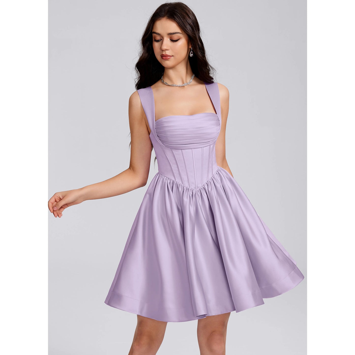 Elegant A-Line Square Neck Sleeveless Corset Lavender Short Homecoming Dress
