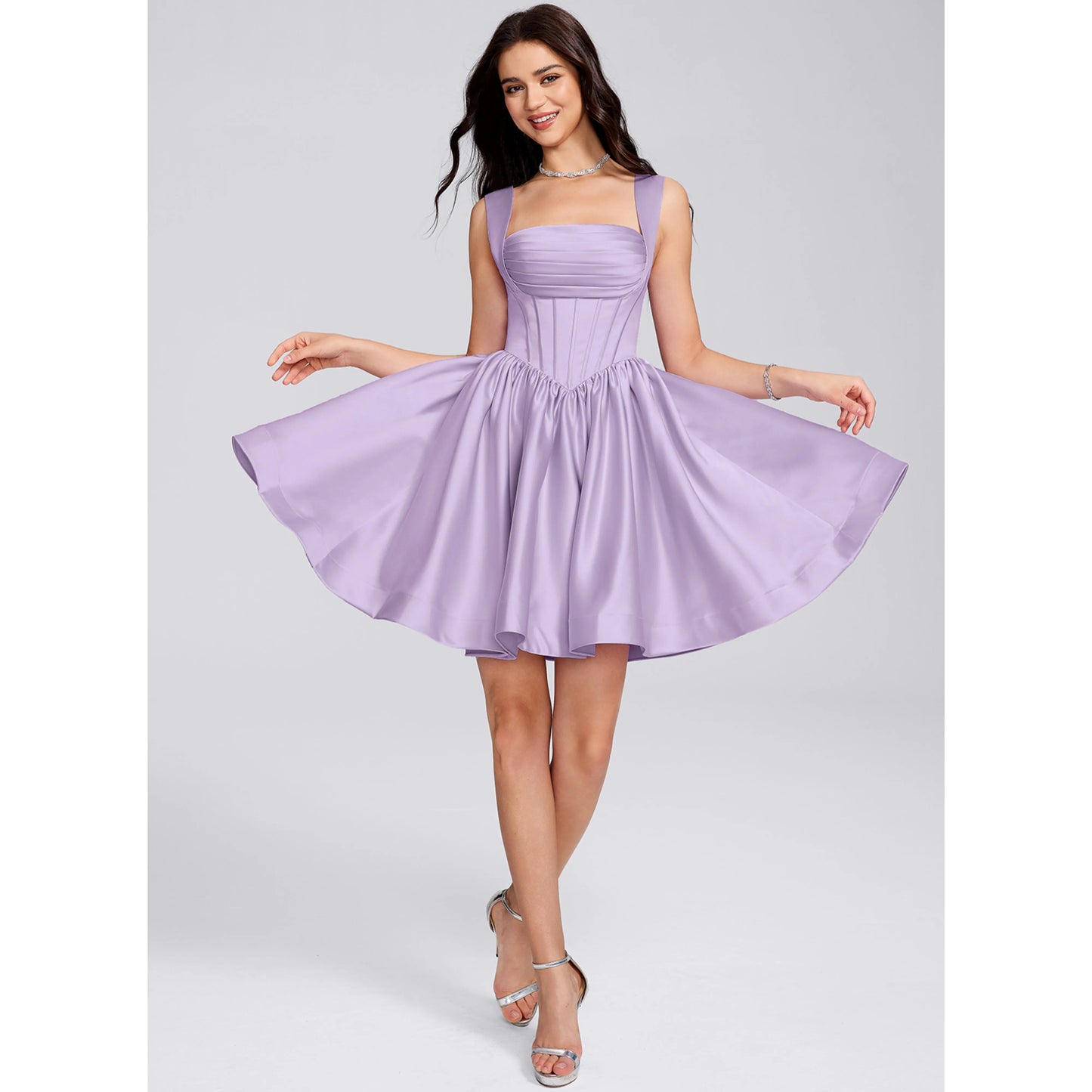 Elegant A-Line Square Neck Sleeveless Corset Lavender Short Homecoming Dress