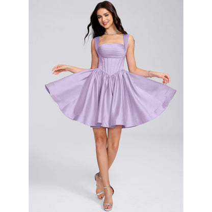 Elegant A-Line Square Neck Sleeveless Corset Lavender Short Homecoming Dress