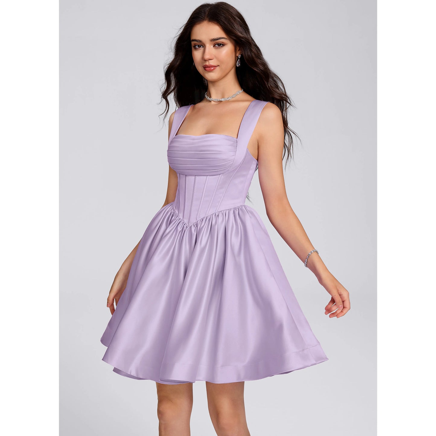 Elegant A-Line Square Neck Sleeveless Corset Lavender Short Homecoming Dress