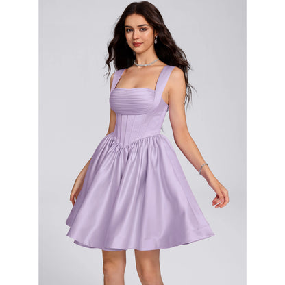 Elegant A-Line Square Neck Sleeveless Corset Lavender Short Homecoming Dress