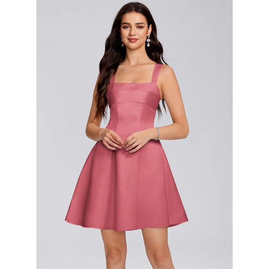 Elegant A-Line Square Neck Sleeveless Dusty Rose Short Homecoming Dress For Women