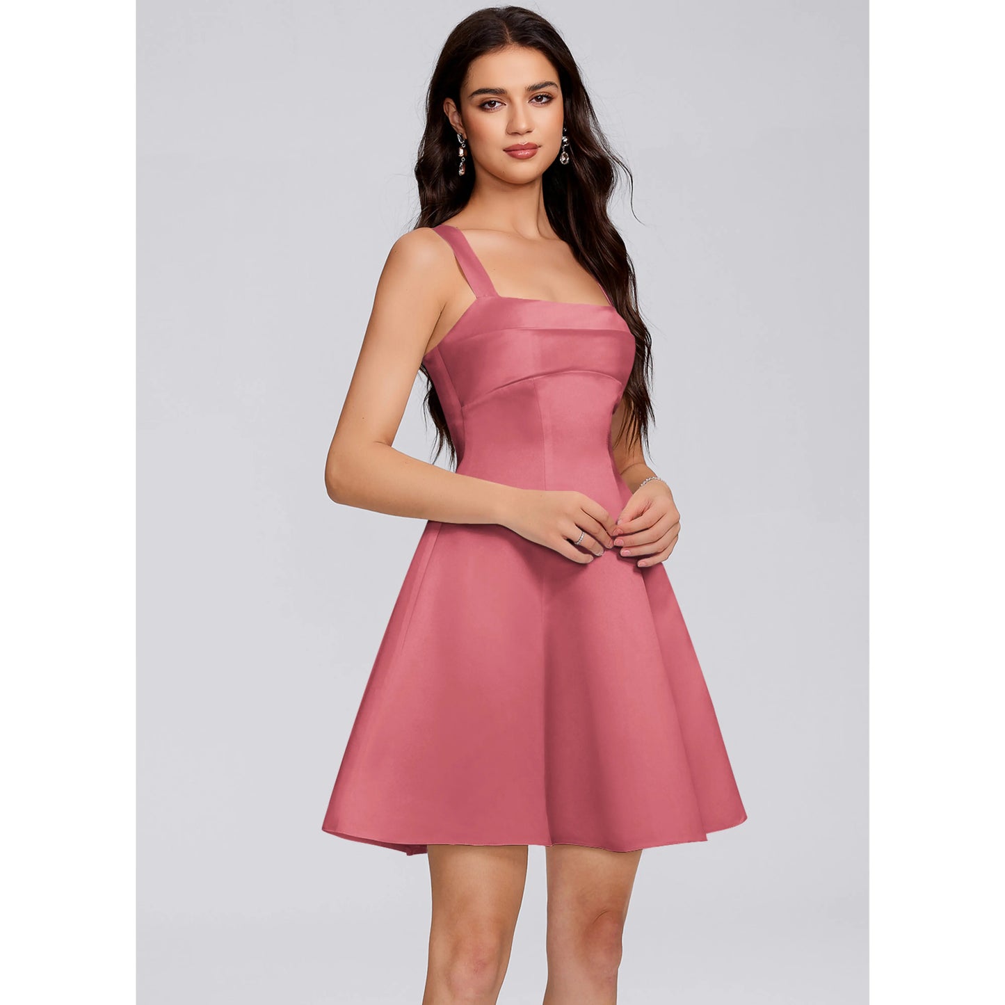 Elegant A-Line Square Neck Sleeveless Dusty Rose Short Homecoming Dress For Women