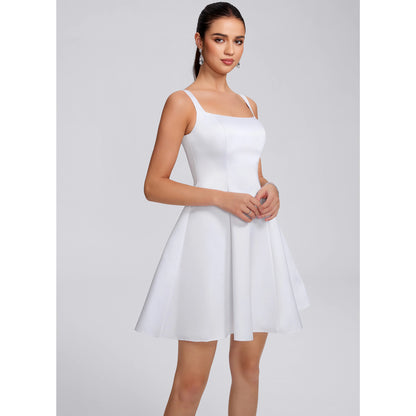 Elegant A-Line Square Neck Sleeveless Flared White Short Homecoming Dress