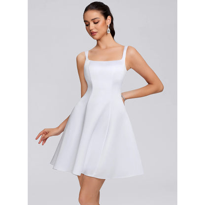 Elegant A-Line Square Neck Sleeveless Flared White Short Homecoming Dress