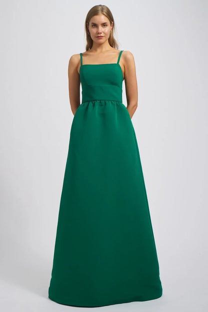 Elegant A-Line Square Neck Sleeveless Pleated Emerald Green Floor-Length Bridesmaid Gown