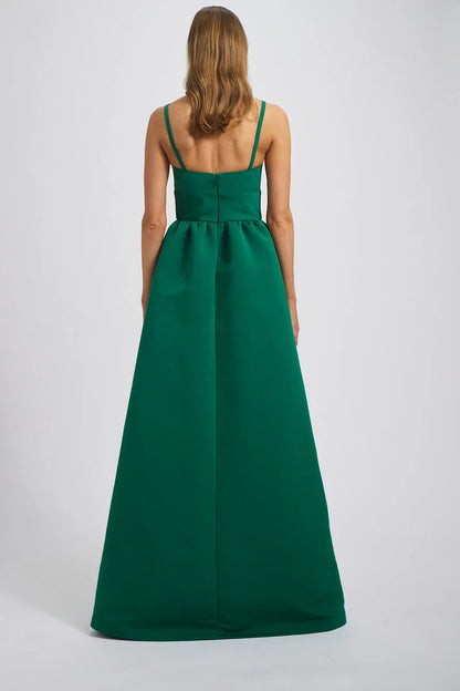 Elegant A-Line Square Neck Sleeveless Pleated Emerald Green Floor-Length Bridesmaid Gown