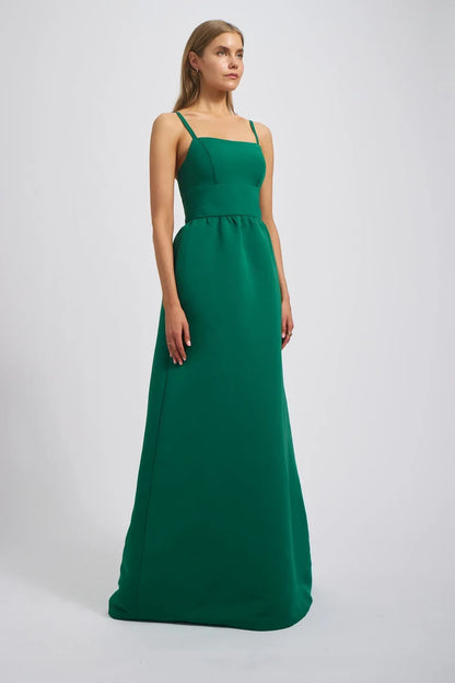 Elegant A-Line Square Neck Sleeveless Pleated Emerald Green Floor-Length Bridesmaid Gown