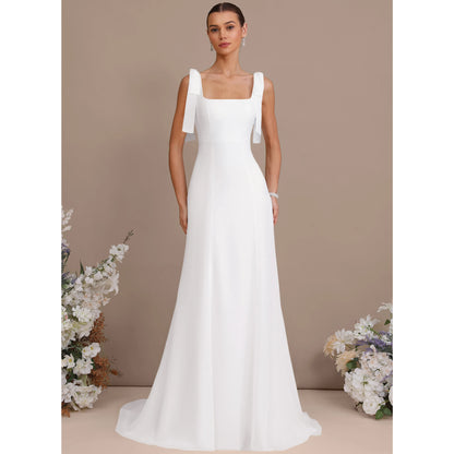 Elegant A-Line Square Neck Sleeveless Romantic White Floor-Length Wedding Dresses Brides Gown