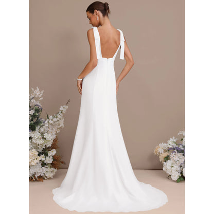 Elegant A-Line Square Neck Sleeveless Romantic White Floor-Length Wedding Dresses Brides Gown