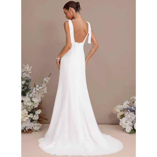 Elegant A-Line Square Neck Sleeveless Romantic White Floor-Length Wedding Dresses Brides Gown