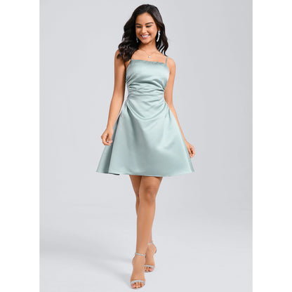Elegant A-Line Square Neck Sleeveless Ruched Chic Mint Short Homecoming Dress